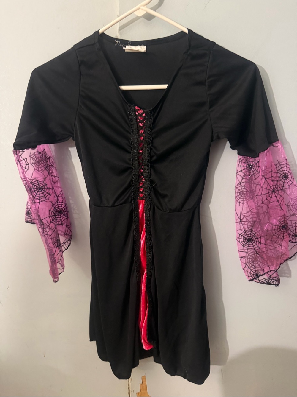 Girls Witch Costume Large Black Pink Spiderweb Halloween Dress